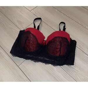 Jezebel J5296 Lace Longline Strapless Multi Way Bra Padded UW 36B Black Red